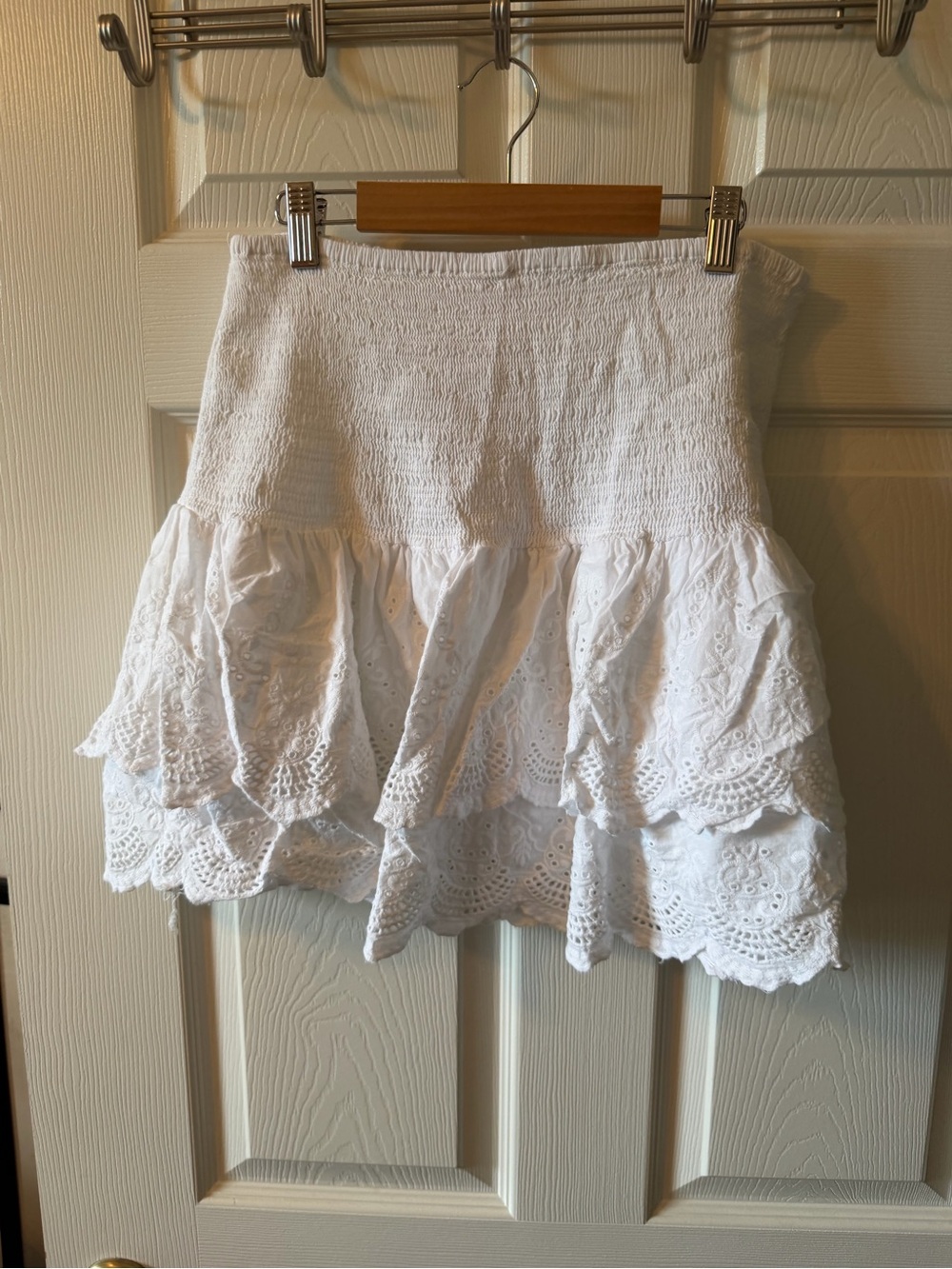 White Eyelet Tiered Mini Skirt